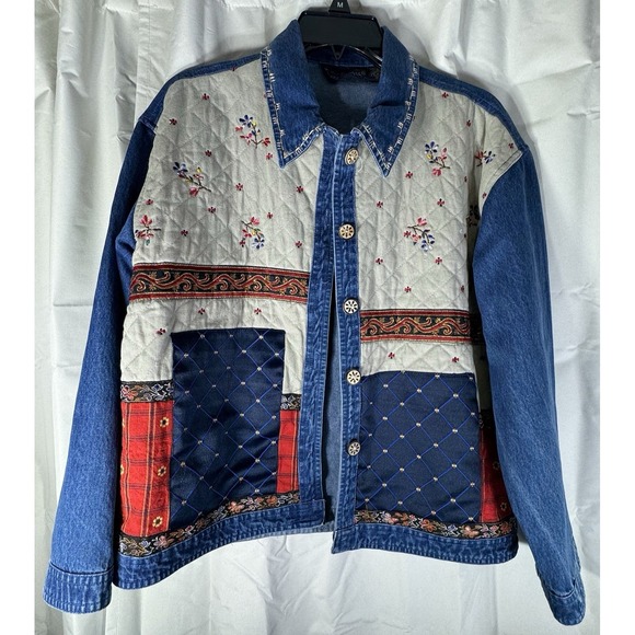 New Direction Embroidered Quilted Jean Coat of Many Colors Jacket Size Medium - Picture 1 of 6